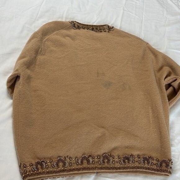 Alfred Wong Women’s Vintage Tan Hand Beaded Lined Cardigan S/M - Picture 10 of 10
